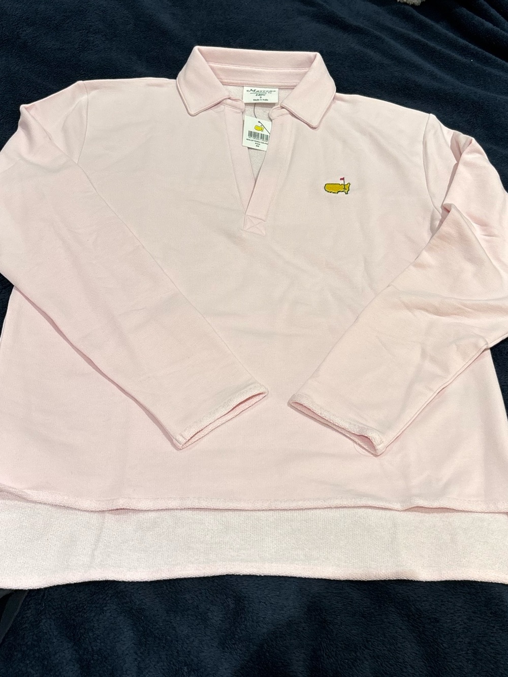 Masters Light Pink Long-Sleeve Polo Sweatshirt, perfect for layering!